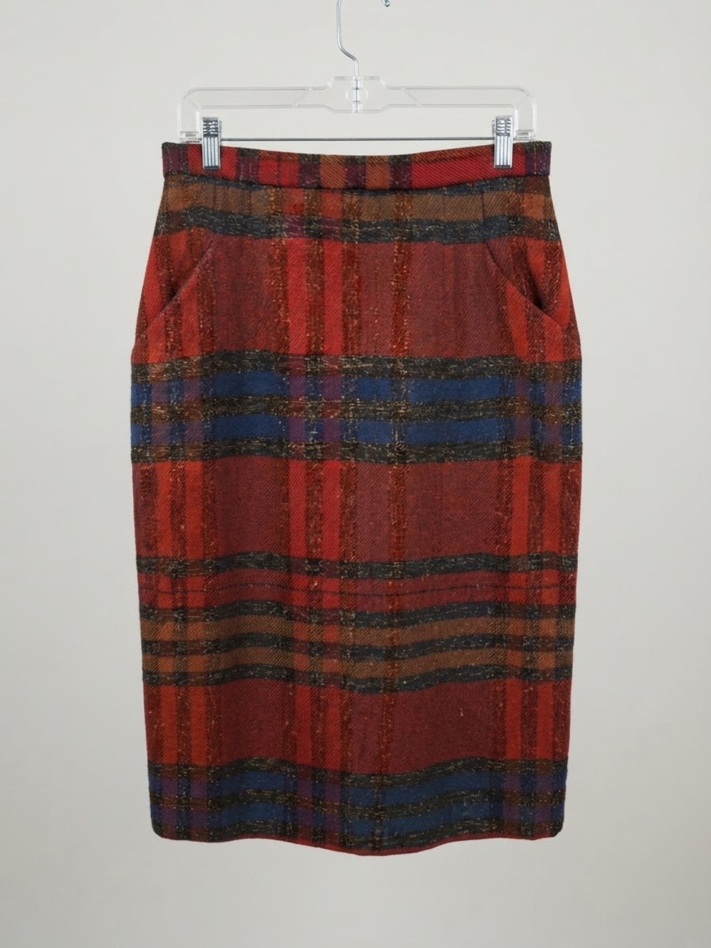 High-Waist Red Plaid Pencil Skirt
